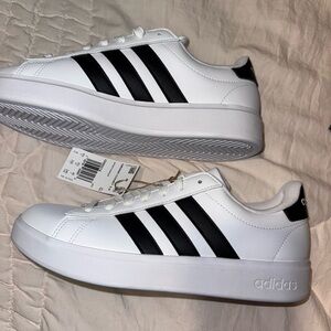 Adidas Classic White Sneakers with Black Stripes